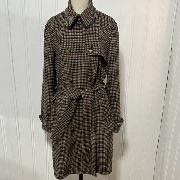 Lauren Ralph Lauren Wool Houndstooth Belted Trench Coat Women’s Large – 2018 - Picture 1 of 10